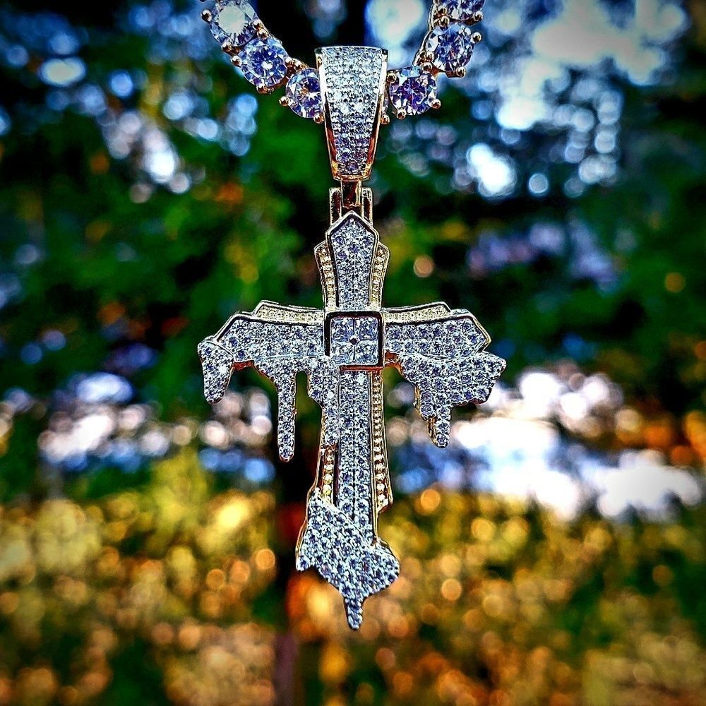 Simulated Diamond Drip Cross Pendant
